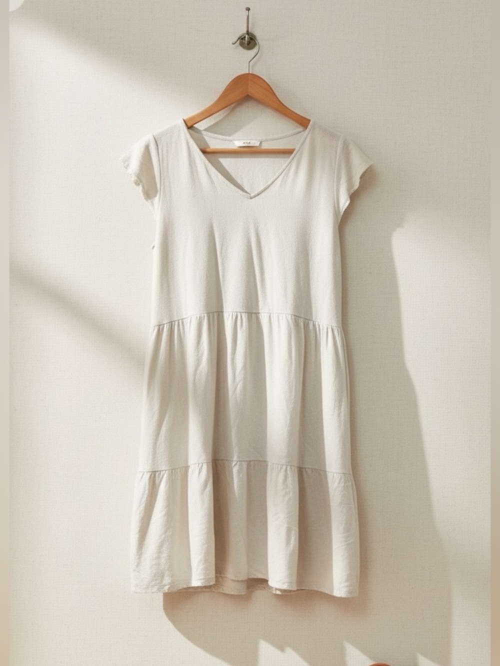 Devoted Linen Blend Flutter Sleeve Tiered Dress Size L